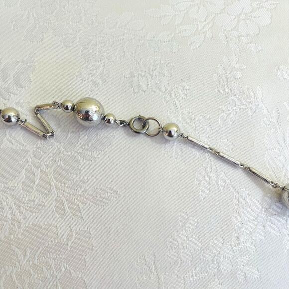 Vintage Silver Tone Bead Ball Link Long / Layered Chain Necklace, Sphere Fashion - Picture 6 of 12